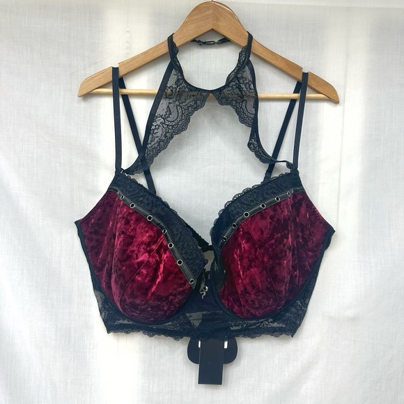 Killstar Other - New Killstar Mercy Bra 4XL Blood Red Velvet Black Lace Gothic Sexy Halter